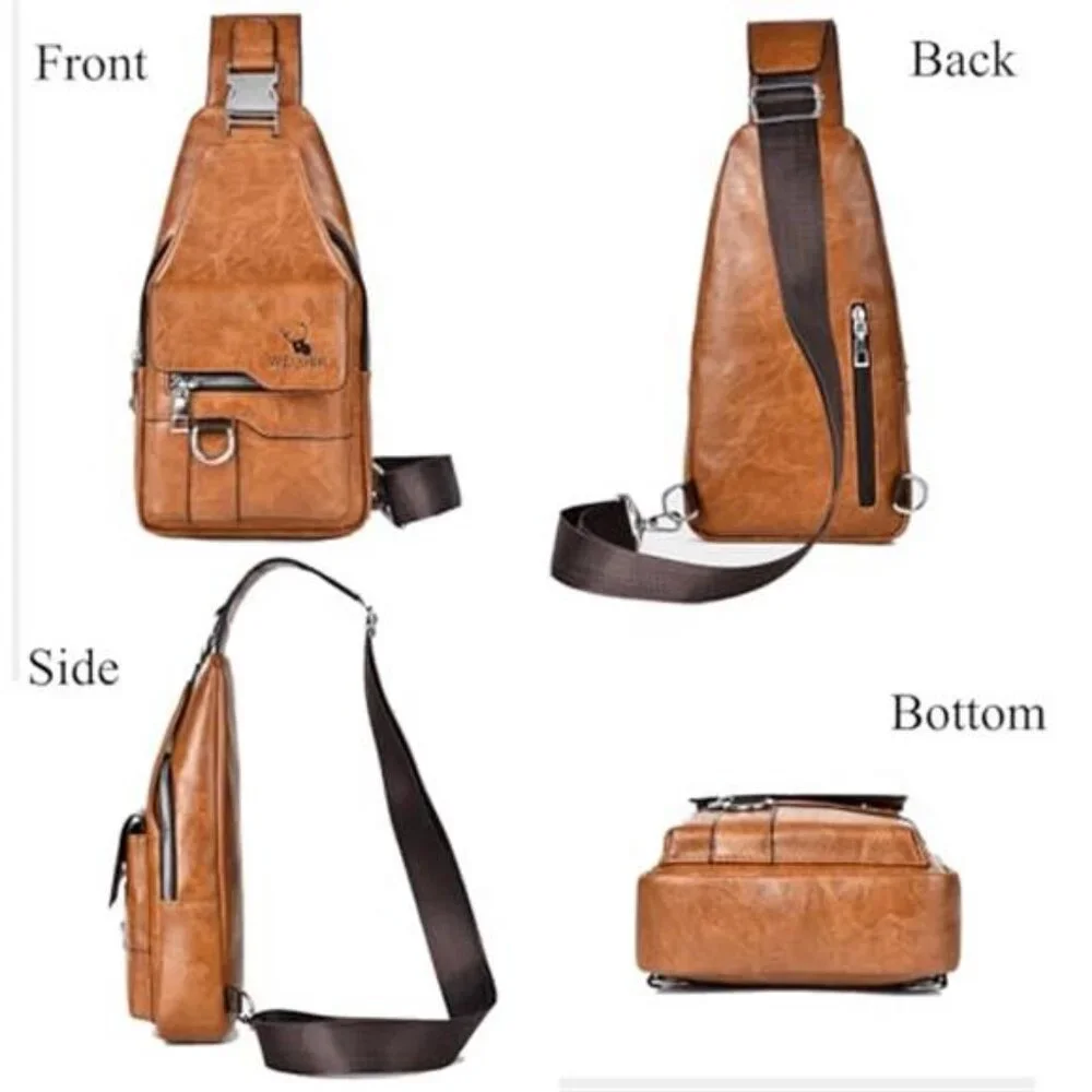 Sling Bag for Men Crossbody Chest Bag,PU leather Over the Shoulder Purse